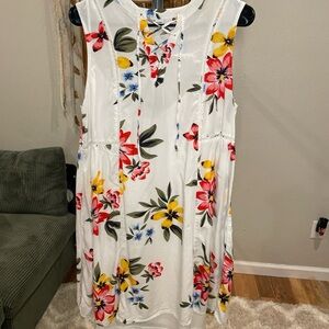 Old Navy White Midi Dress with Red and Yellow Floral Print